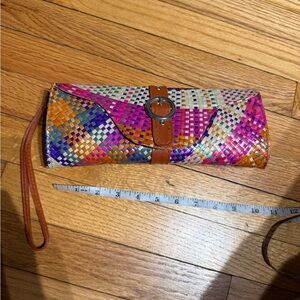 Straw Raffia Multicolor Woven Clutch colorful wristlet purse geometric strap